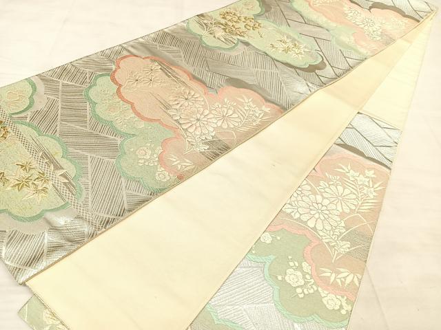 平和屋着物◎六通柄袋帯 唐織 雲取り草花文 金銀糸 正絹 逸品 BAAW7083qw