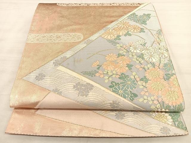 平和屋着物◎六通柄袋帯 唐織 上品錦 切嵌草花文 金銀糸 正絹 逸品 BAAW7086qw