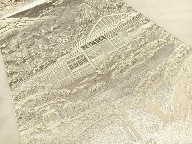 平和屋着物◎六通柄袋帯 唐織 風景文 プラチナ銀箔二重織 正絹 逸品 BAAW7089qw