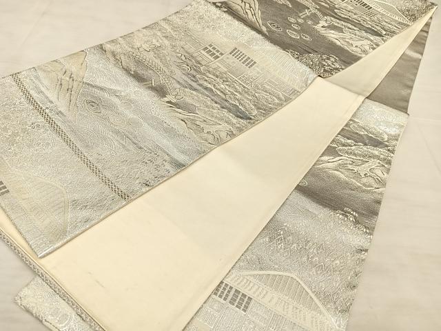 平和屋着物◎六通柄袋帯 唐織 風景文 プラチナ銀箔二重織 正絹 逸品 BAAW7089qw