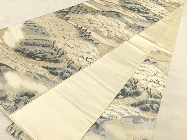 平和屋着物◎西陣 六通柄袋帯 唐織 遠山雲霞 銀糸 正絹 逸品 BAAW7093qw
