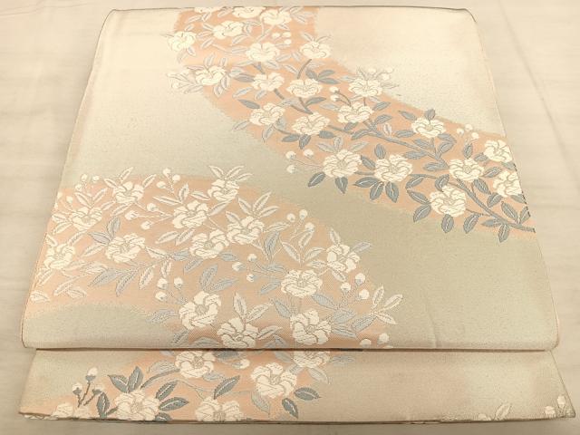 平和屋着物◎六通柄袋帯 枝花文 銀糸 正絹 逸品 BAAW7101qw
