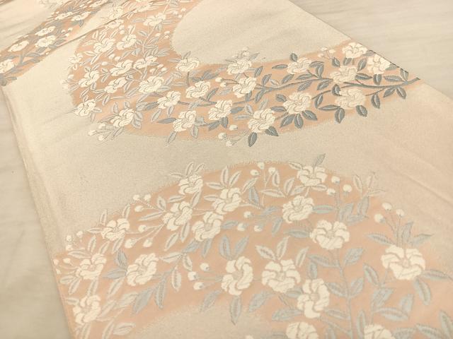 平和屋着物◎六通柄袋帯 枝花文 銀糸 正絹 逸品 BAAW7101qw