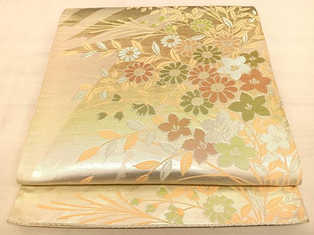平和屋着物◎六通柄袋帯 草花文 金銀糸 正絹 逸品 BAAW7106qw