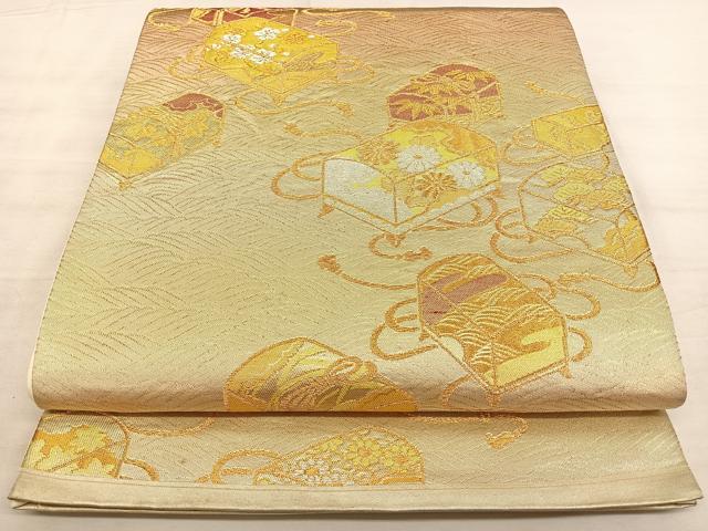 平和屋着物◎六通柄袋帯 文箱吉祥文 金銀糸 正絹 逸品 BAAW7108qw