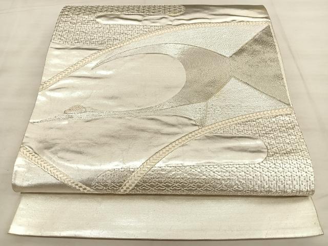 平和屋着物◎太鼓柄袋帯 総刺繍 駒刺繍 地紙飛鶴文 銀糸 引箔 正絹 逸品 BAAW7122qw