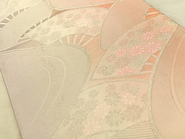 平和屋着物◎六通柄袋帯 扇面花文 銀糸 正絹 逸品 BAAW7124qw