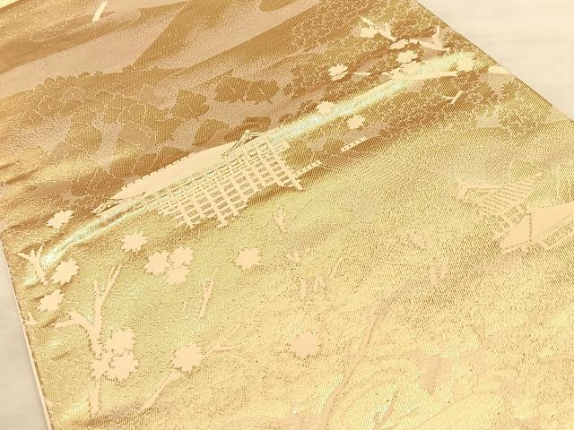平和屋着物◎西陣 六通柄袋帯 京洛百景 清水 金糸 証紙付き 正絹 逸品 BAAW7126qw