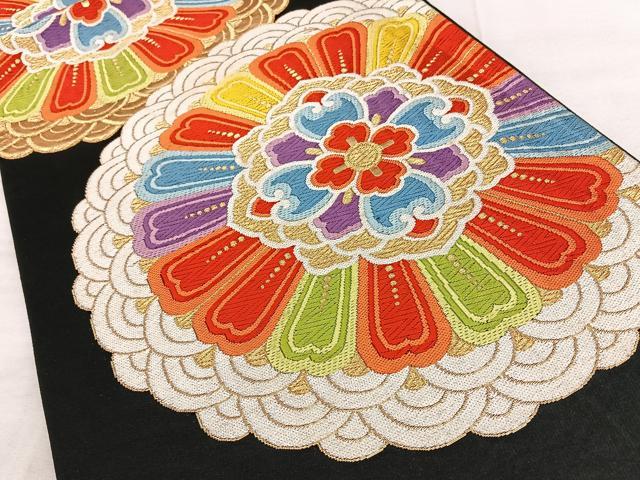 平和屋着物◎六通柄袋帯 唐織 正倉院花文 黒地 金銀糸 正絹 逸品 BAAW7127qw