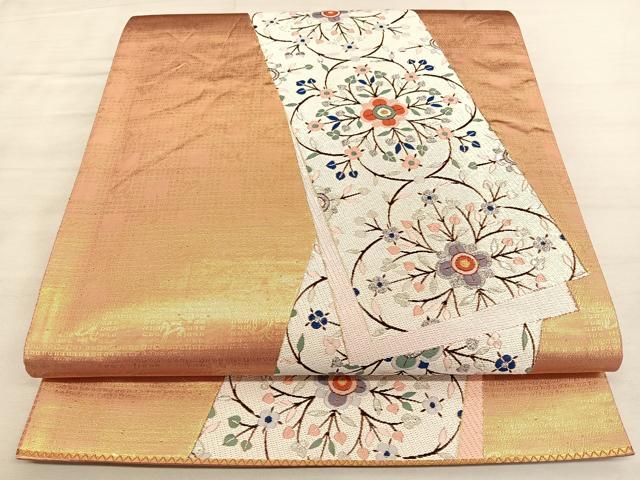 平和屋着物◎六通柄袋帯 唐織 短冊花文 金銀糸 正絹 逸品 BAAW7129qw