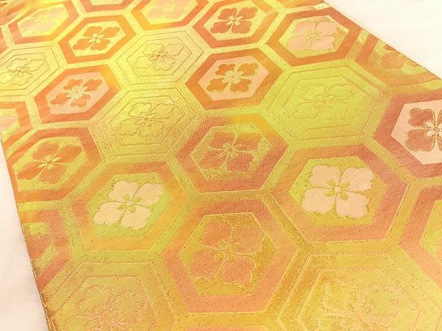 平和屋着物◎六通柄袋帯 亀甲花文 金糸 正絹 逸品 BAAW7131qw