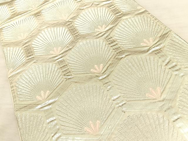 平和屋着物◎六通柄袋帯 唐織 亀甲松葉文 銀糸 正絹 逸品 BAAW7134qw