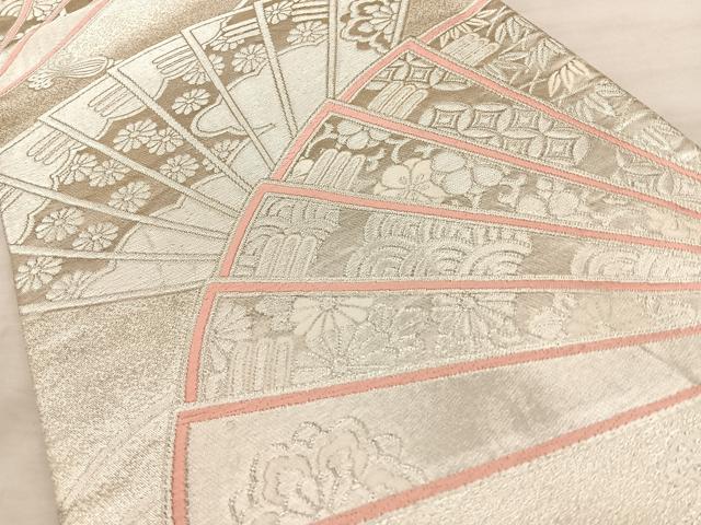 平和屋着物◎両面 全通柄袋帯 唐織 檜扇文 銀糸 正絹 逸品 BAAW7136qw