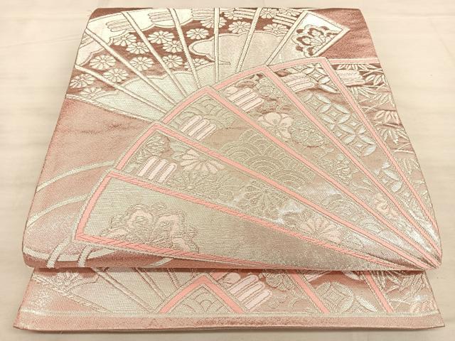 平和屋着物◎両面 全通柄袋帯 唐織 檜扇文 銀糸 正絹 逸品 BAAW7136qw