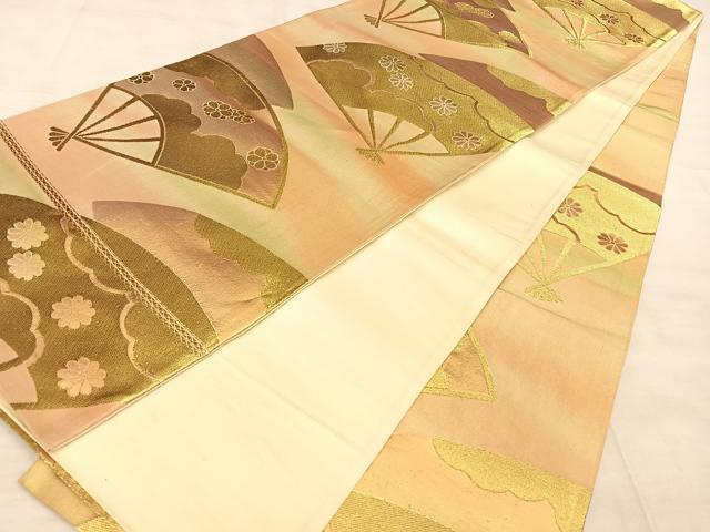 平和屋着物◎六通柄袋帯 扇面花文 金糸 正絹 逸品 BAAW7137qw