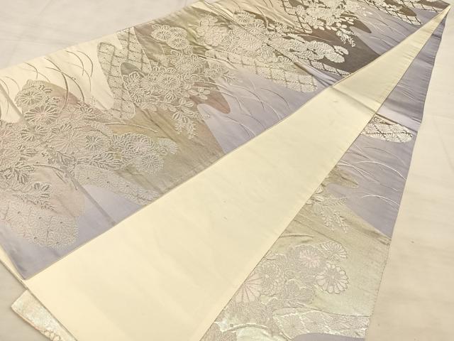 平和屋着物◎六通柄袋帯 霞草花文 銀糸 正絹 逸品 BAAW7144qw
