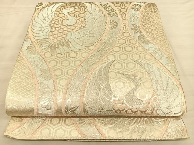平和屋着物◎六通柄袋帯 立涌飛鶴文 銀糸 正絹 逸品 BAAW7151qw