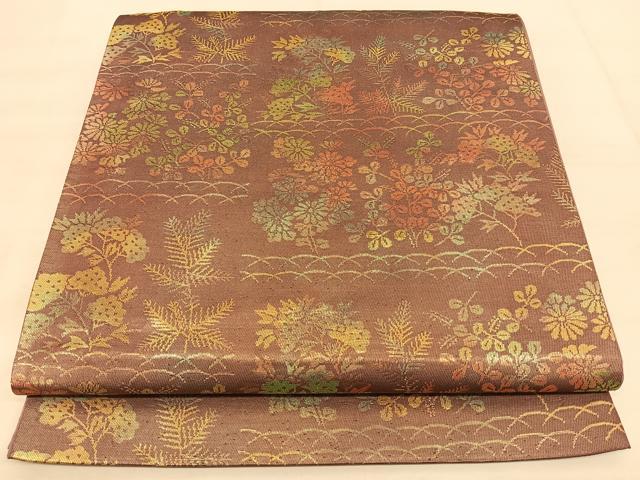 平和屋着物◎六通柄袋帯 草花文 金糸 引箔 正絹 逸品 BAAW7170qw