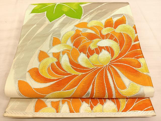 平和屋着物◎六通柄袋帯 乱菊 銀糸 正絹 逸品 BAAW7178qw