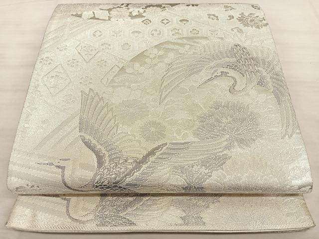 平和屋着物◎六通柄袋帯 900織佐賀錦 飛鶴吉祥文 銀糸 正絹 逸品 BAAW7189qw