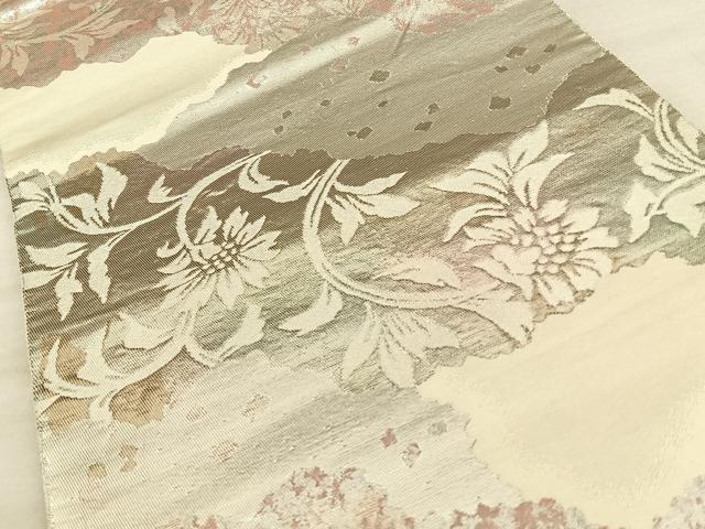 平和屋着物◎六通柄袋帯 道長更紗花文 銀糸 正絹 逸品 BAAW7193qw