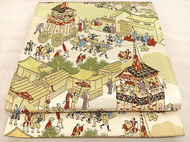 平和屋着物◎六通柄袋帯 唐織 洛中洛外図 金糸 正絹 逸品 BAAW7214qw