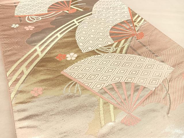 平和屋着物◎六通柄袋帯 唐織 扇面渡橋文 金銀糸 正絹 逸品 BAAW7216qw
