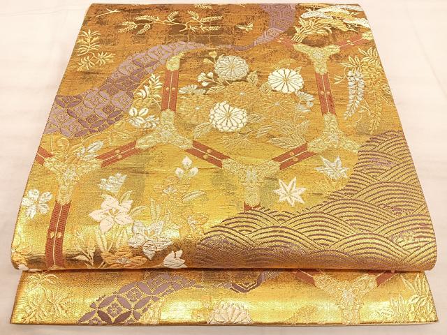 平和屋着物◎佐賀錦 六通柄袋帯 唐織 道長吉祥文 金銀糸 正絹 逸品 BAAW7218qw