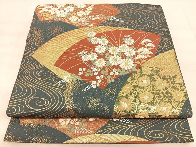 平和屋着物◎六通柄袋帯 唐織 地紙重ね花文 金銀糸 正絹 逸品 BAAW7221qw