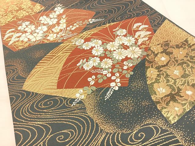 平和屋着物◎六通柄袋帯 唐織 地紙重ね花文 金銀糸 正絹 逸品 BAAW7221qw