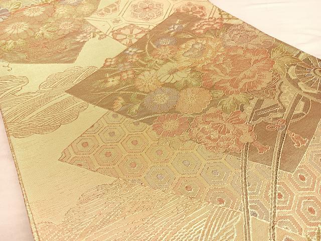 平和屋着物◎九百佐賀錦 六通柄袋帯 七彩牡丹文 金糸 正絹 逸品 BAAW7222qw