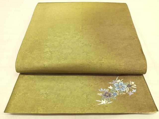 平和屋着物◎全通柄袋帯 唐織 ワンポイント 草花文 金糸 正絹 逸品 BAAW7224qw