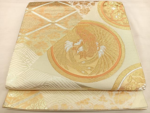 平和屋着物◎六通柄袋帯 唐織 切嵌花鳥文 金銀糸 正絹 逸品 BAAW7245qw