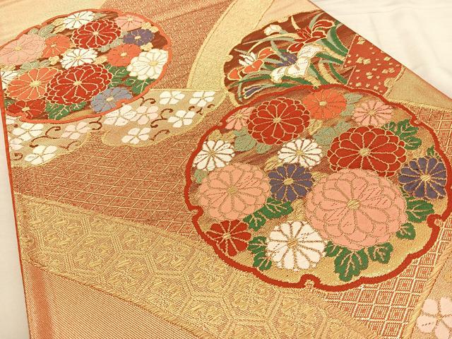 平和屋着物◎六通柄袋帯 唐織 草花吉祥文 金糸 正絹 逸品 BAAW7246qw