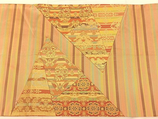平和屋着物◎太鼓柄袋帯 切嵌 花鳥文 正絹 逸品 BAAW7248qw