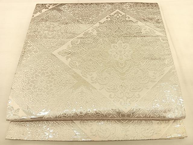 平和屋着物◎全通柄袋帯 天井花文 銀糸 正絹 逸品 BAAW7263qw