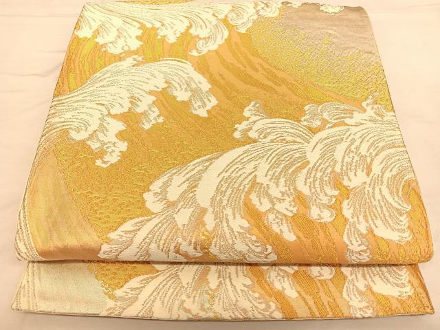 平和屋着物◎六通柄袋帯 唐織 立波文 金銀糸 正絹 逸品 BAAW7273qw