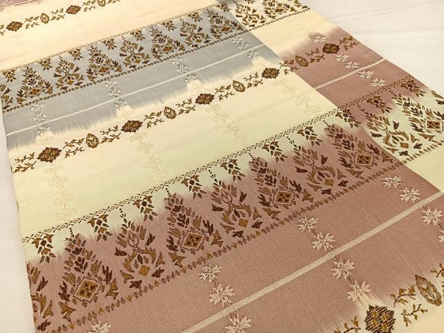 平和屋着物◎全通柄袋帯 唐織 変わり横段花文 正絹 逸品 BAAW7279qw