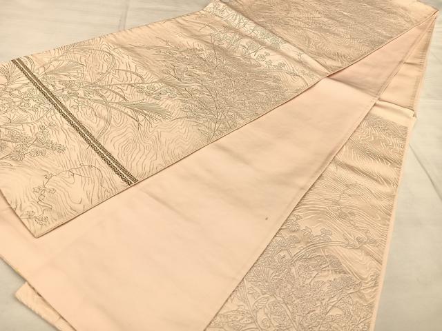平和屋着物◎六通柄袋帯 唐織 草花文 銀糸 正絹 逸品 BAAW7281qw