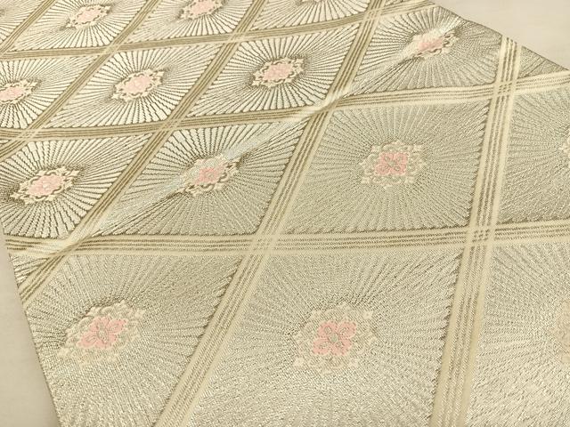 平和屋着物◎六通柄袋帯 唐織 花菱文 銀糸 正絹 逸品 BAAW7289qw