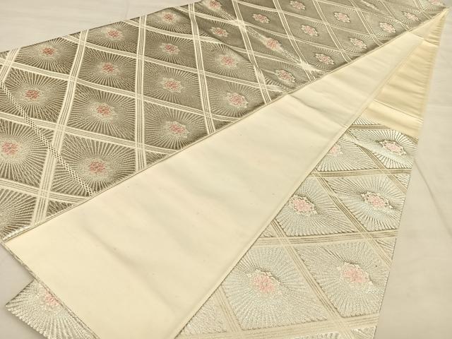 平和屋着物◎六通柄袋帯 唐織 花菱文 銀糸 正絹 逸品 BAAW7289qw