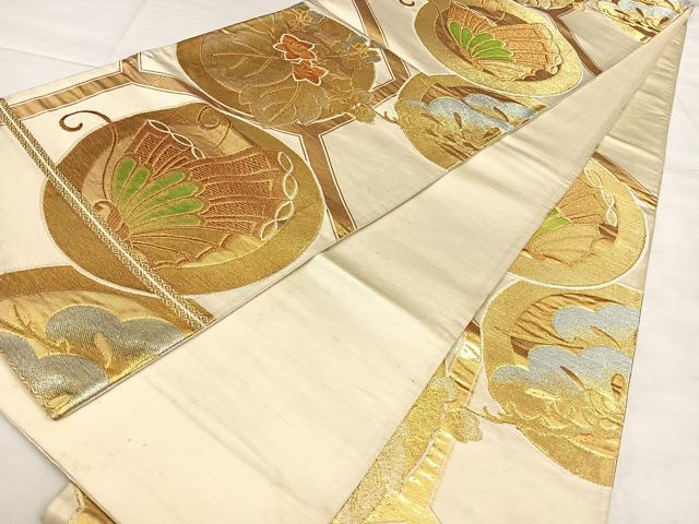 平和屋着物◎六通柄袋帯 唐織 亀甲花蝶文 金糸 正絹 逸品 BAAW7291qw