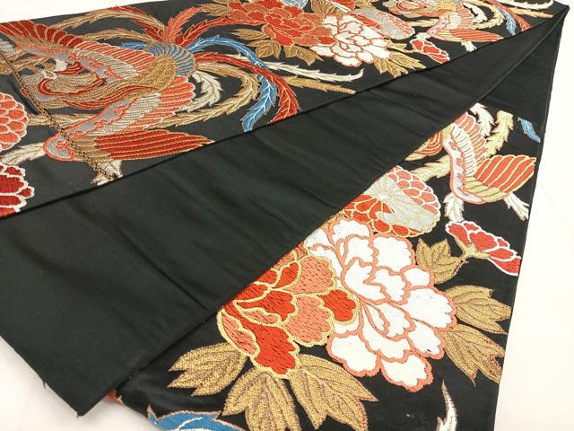 平和屋着物◎六通柄袋帯 唐織 鳳凰花文 黒地 金銀糸 正絹 逸品 BAAW7292qw