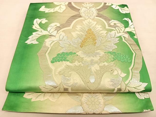 平和屋着物◎六通柄袋帯 唐織 葡萄蔦の葉文 金銀糸 正絹 逸品 BAAW7314qw