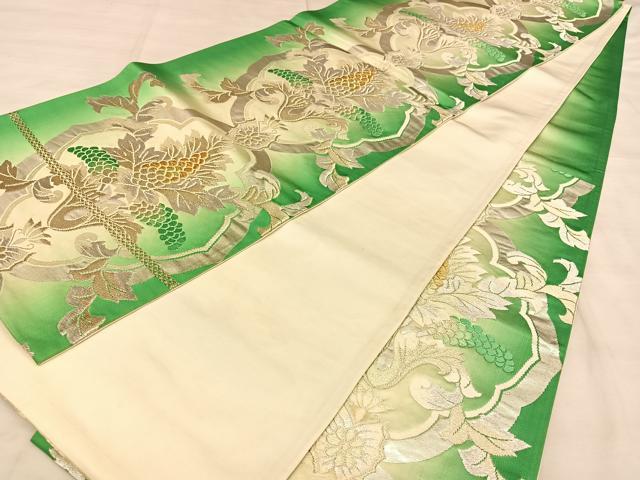 平和屋着物◎六通柄袋帯 唐織 葡萄蔦の葉文 金銀糸 正絹 逸品 BAAW7314qw