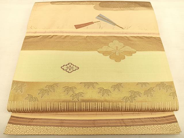平和屋着物◎六通柄袋帯 ふくれ織 エ霞花文 金糸 正絹 逸品 BAAW7330qw