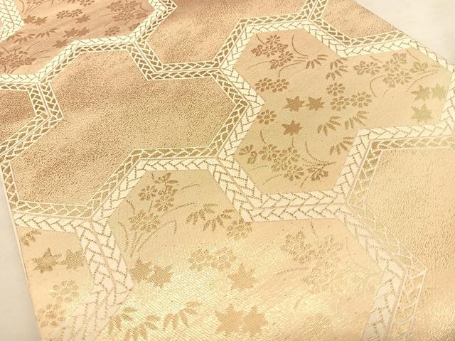 平和屋着物◎六通柄袋帯 唐織 毘沙門亀甲花文 金糸 正絹 逸品 BAAW7332qw