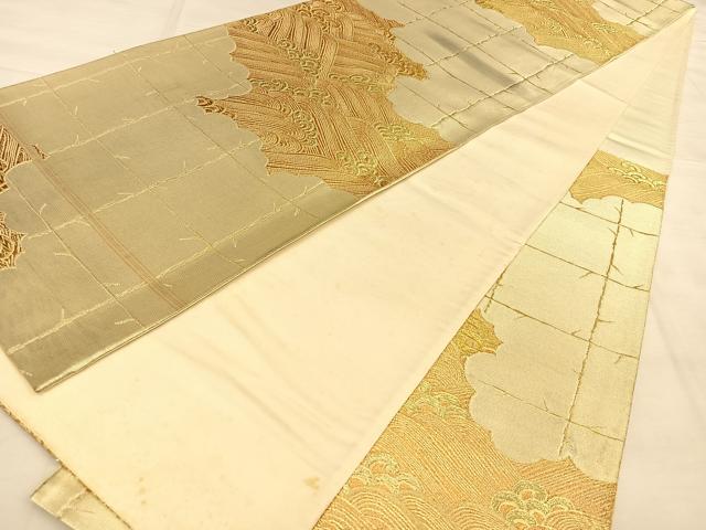 平和屋着物◎六通柄袋帯 唐織 立波文 金糸 正絹 逸品 BAAW7336qw