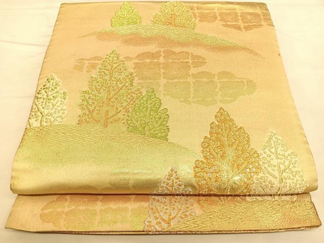 平和屋着物◎六通柄袋帯 唐織 雲取り樹林文 金銀糸 正絹 逸品 BAAW7337qw