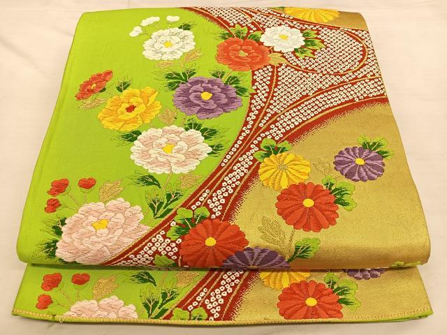 平和屋着物◎六通柄袋帯 唐織 草花文 金糸 正絹 逸品 BAAW7359qw